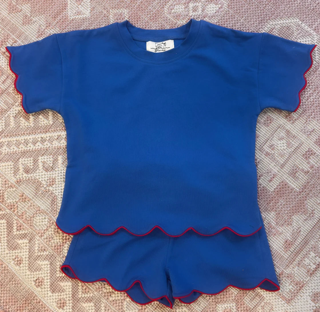 Scalloped Blue/red short set